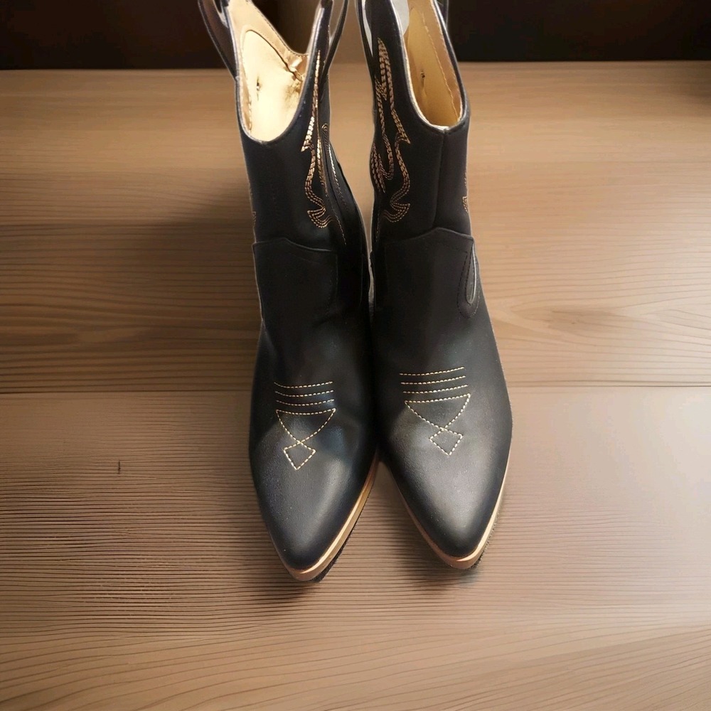Soda Women Cowboy Western Stitched Ankle Boots Pointy Toe Booties Black BLAZING
